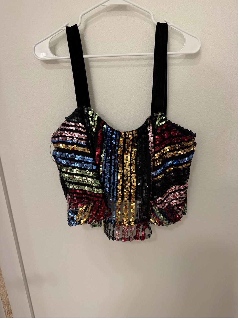 Sugarlips Black-Strap Multi-Sequin Cropped Tank Top